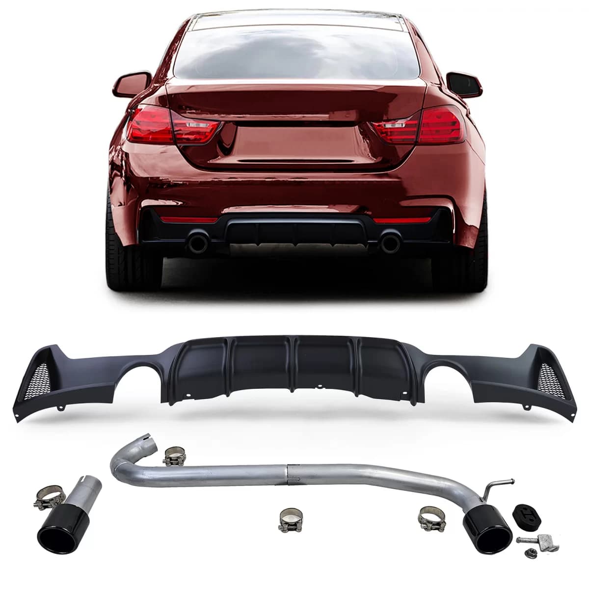 Rear diffuser matte + tailpipe 440 look fits BMW F32 F33 F36 425 428 430