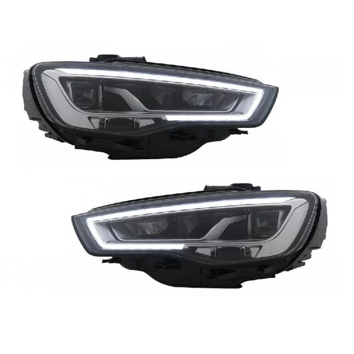 Headlights Set Suitable for Audi A3 8V 12-16 DRL Full Led & Led Signal Black H7 With Motor Carner