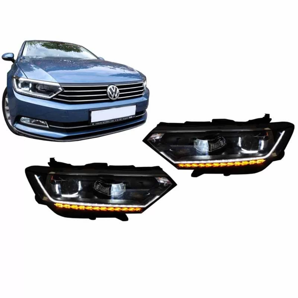 Headlights Set suitable for VW Passat B8 15+ DRL LED Matrix & LED Signal Dynamic R-Line Look Full LED With Motor Carrier