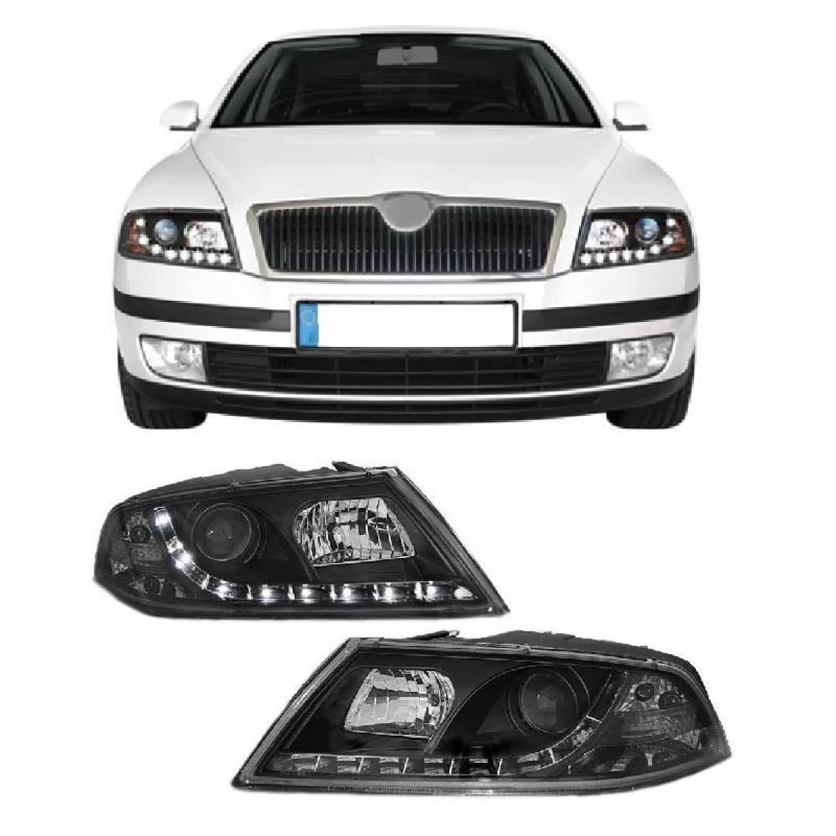 Headlights Set suitable for Skoda Octavia 1Z 04-08 DRL Black H7/H1 Sonar