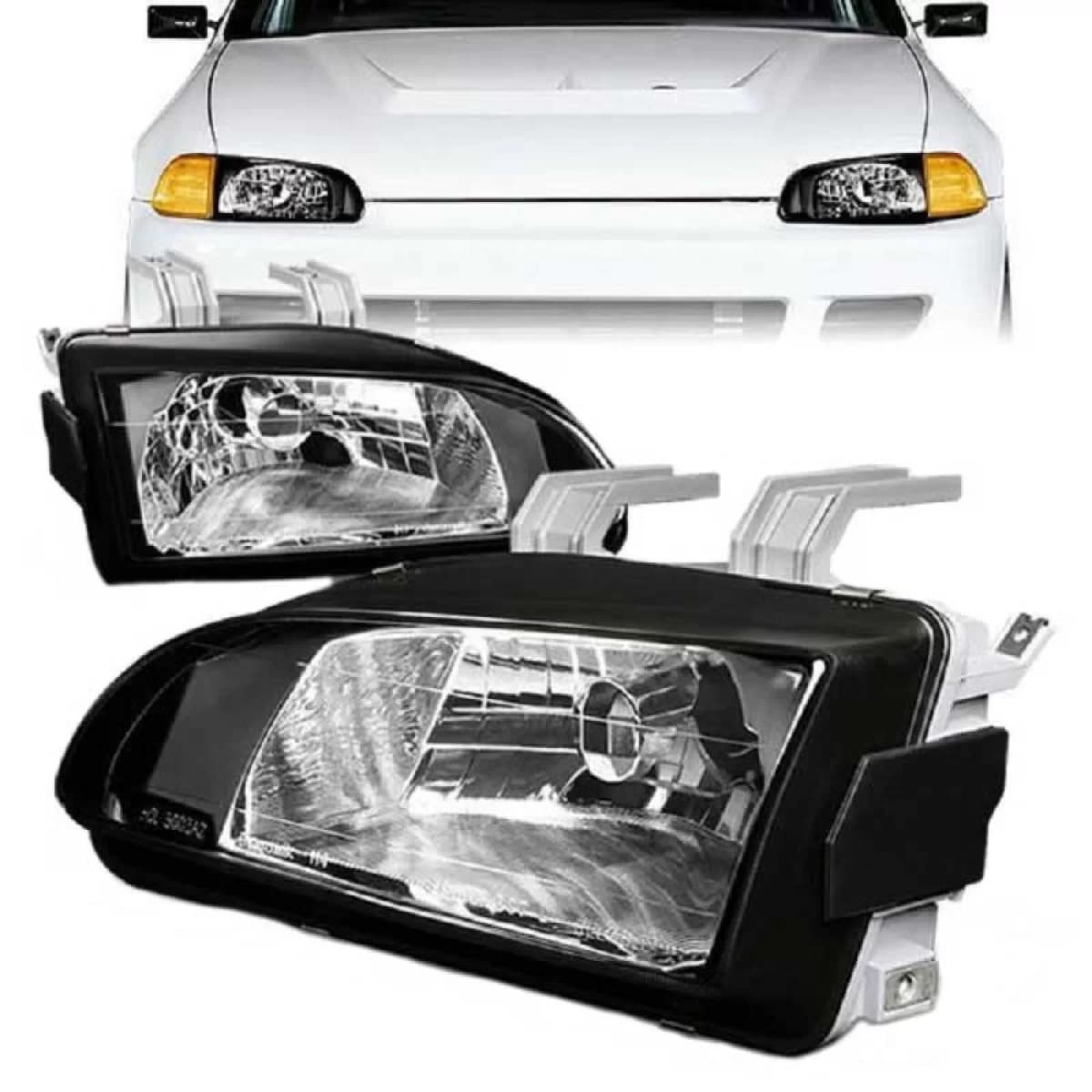 Headlights Set Suitable for Honda Civic 91-95 2D/3D Black Clear H4 Manual Depo