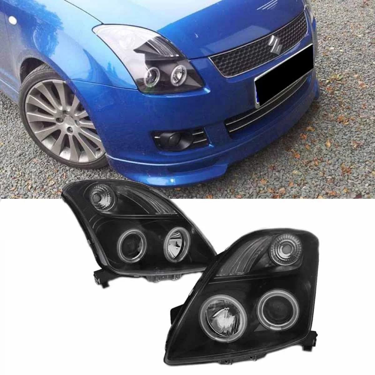 Headlights Set Suitable for Suzuki Swift 05-10 CCFL Angel Eyes Black H1/H1 Sonar