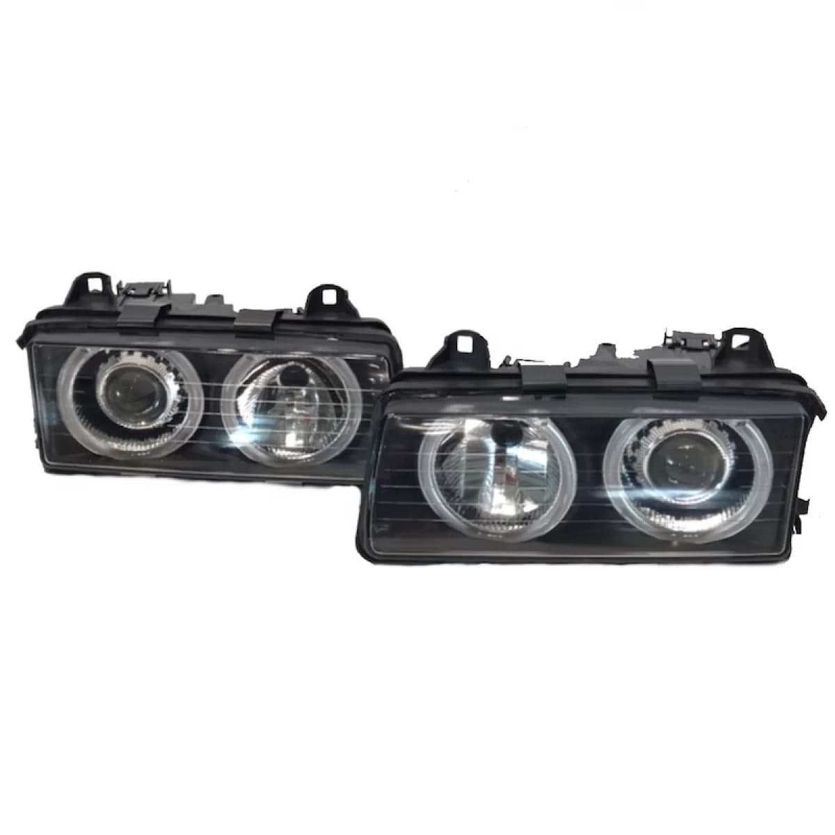 Headlights Set Suitable for BMW 3 E36 Coupe / Sedan / Compact / Touring 90-99 Angel Eyes Black H7/H7 Carner
