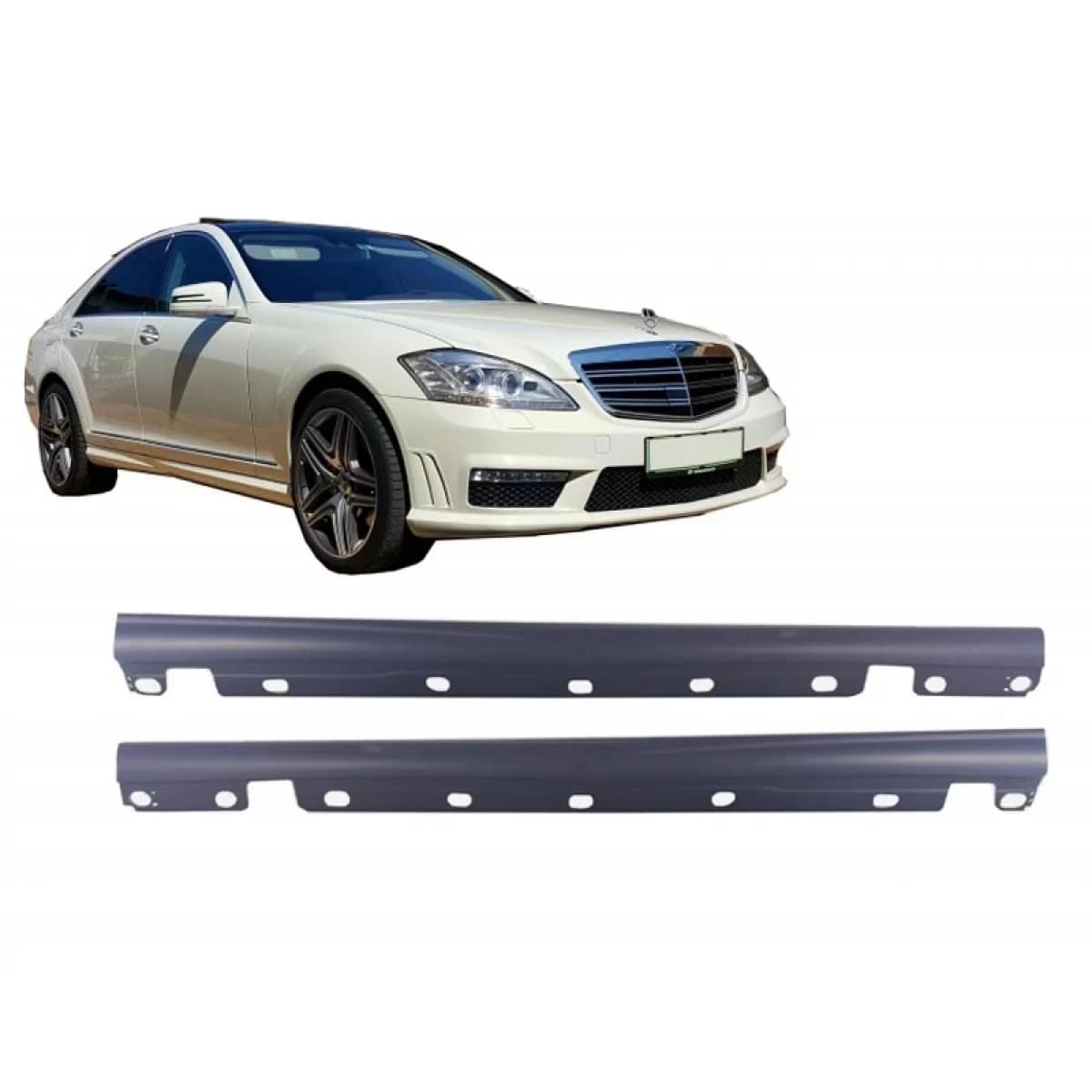 Side Skirts suitable for Mercedes-Benz S-Class W221 06-13 A Design S65 Look Long From Abs Plastic 2 pcs