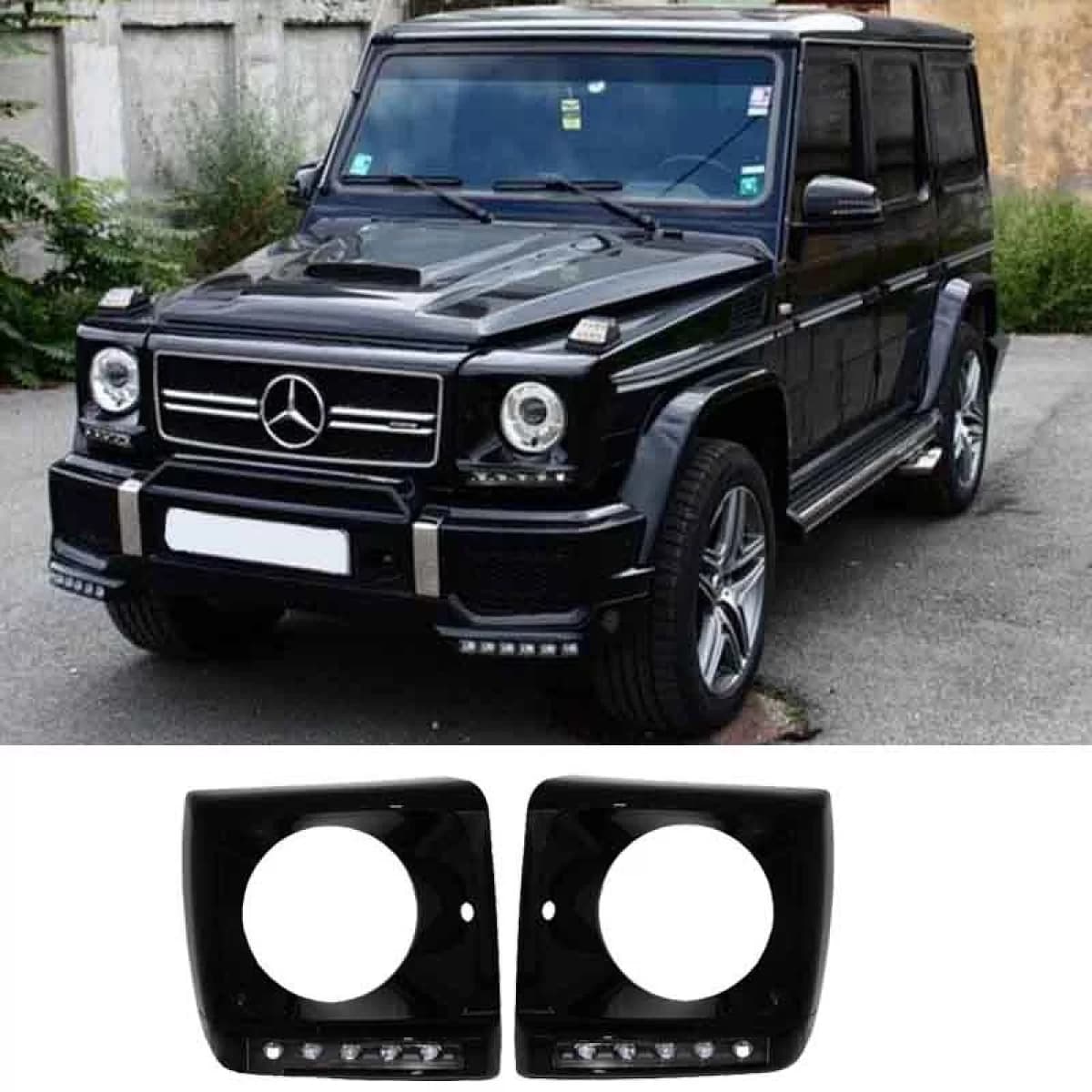 Headlight Covers With DRL Suitable for Mercedes-Benz G-Class W461/W463 90-15 G55/G65 A Design 4 pc