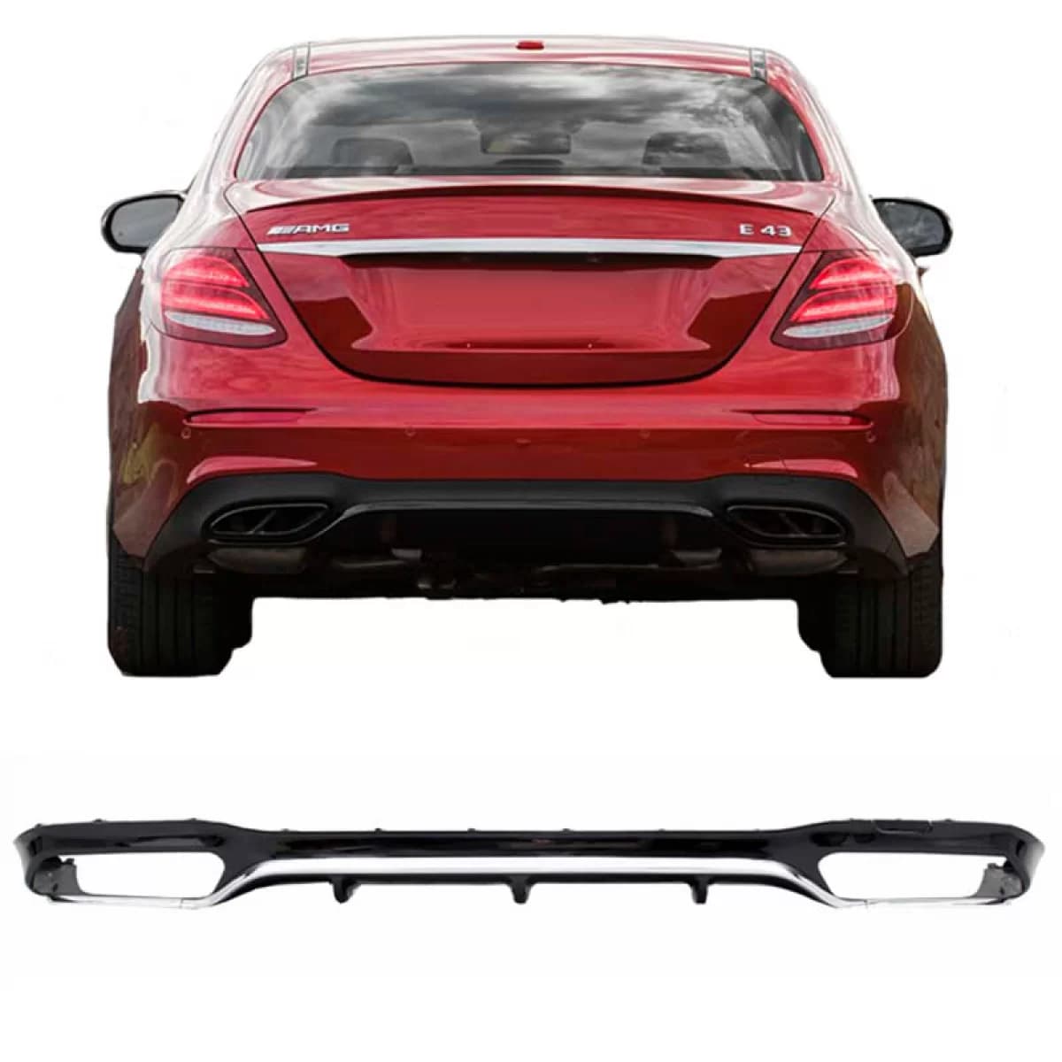 Rear Bumper Diffuser suitable for Mercedes-Benz E-Class W213 16-19 A Design Bumper Black/Chrome Made from ABS Plastic 1pc