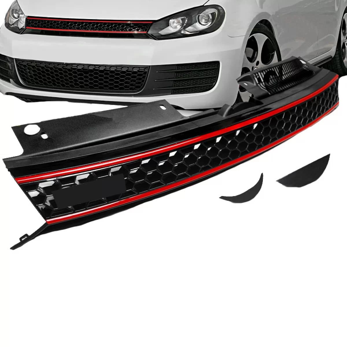 Front Grille suitable for VW Golf VI (6) 08-11 GTI Look Honeycomb With Red Line 1 Pc