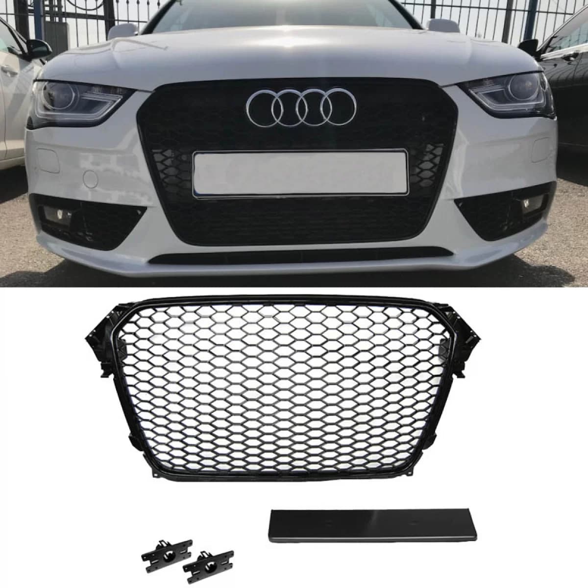 Front Grille suitable for Audi A4 B8 11-15 RS4 Look Honeycomb Glossy Black 1 Pc