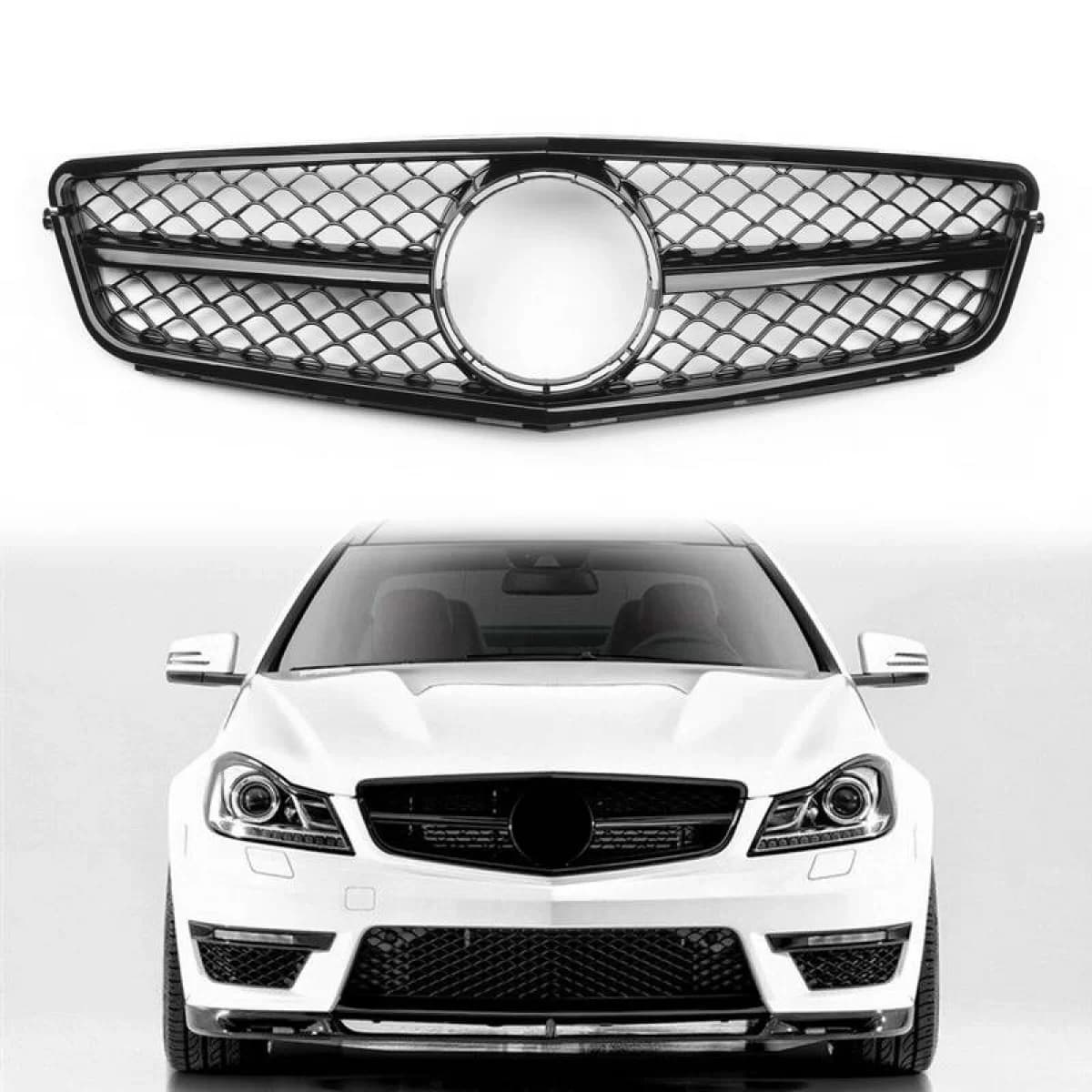 Front Grille suitable for Mercedes-Benz C-Class W204 07-14 A Design C63 Look with Single Fence Glossy Black 1pc