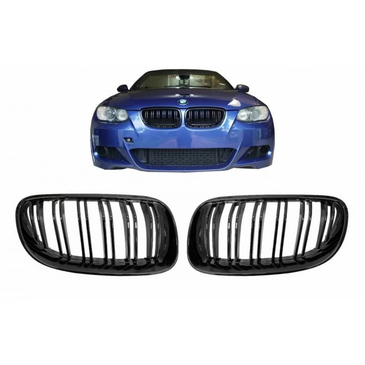 Front Grilles suitable for BMW 3 E92/E93 06-11 M4 Look with Double Grille Glossy Black 2 Pcs