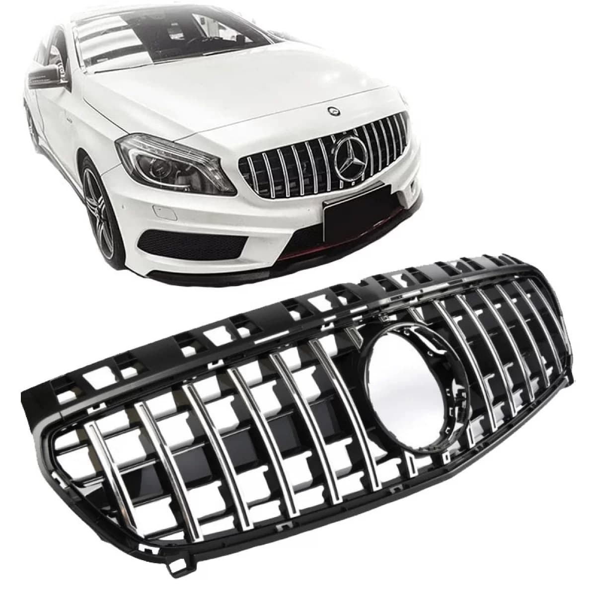 Front Grille suitable for Mercedes-Benz A-Class W176 12-15 GT A Design Panamericana Look Black/Chrome 1 Pc