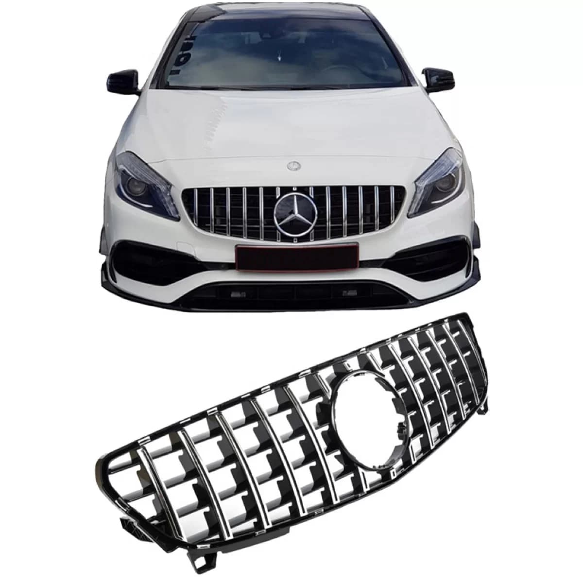 Front Grille suitable for Mercedes-Benz A-Class W176 15-18 GT A Design Panamericana Look Black/Chrome 1pc