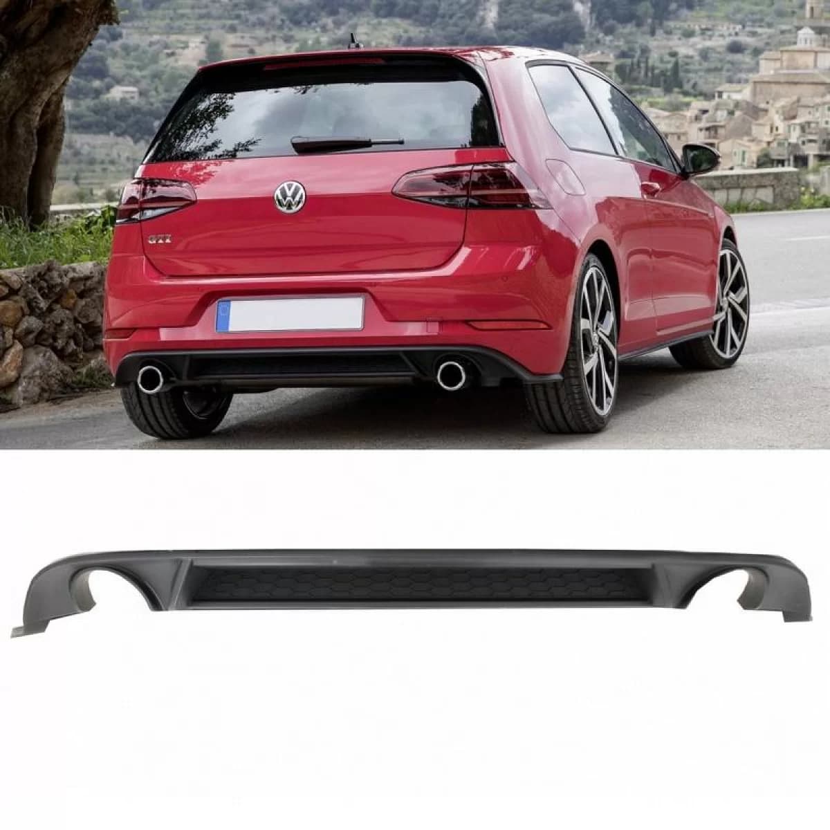 Rear Bumper Diffuser suitable for VW Golf VII (7.5) 17-20 Facelift GTI With 2 Single Exhausts Right & Left From Abs Plastic 1pc