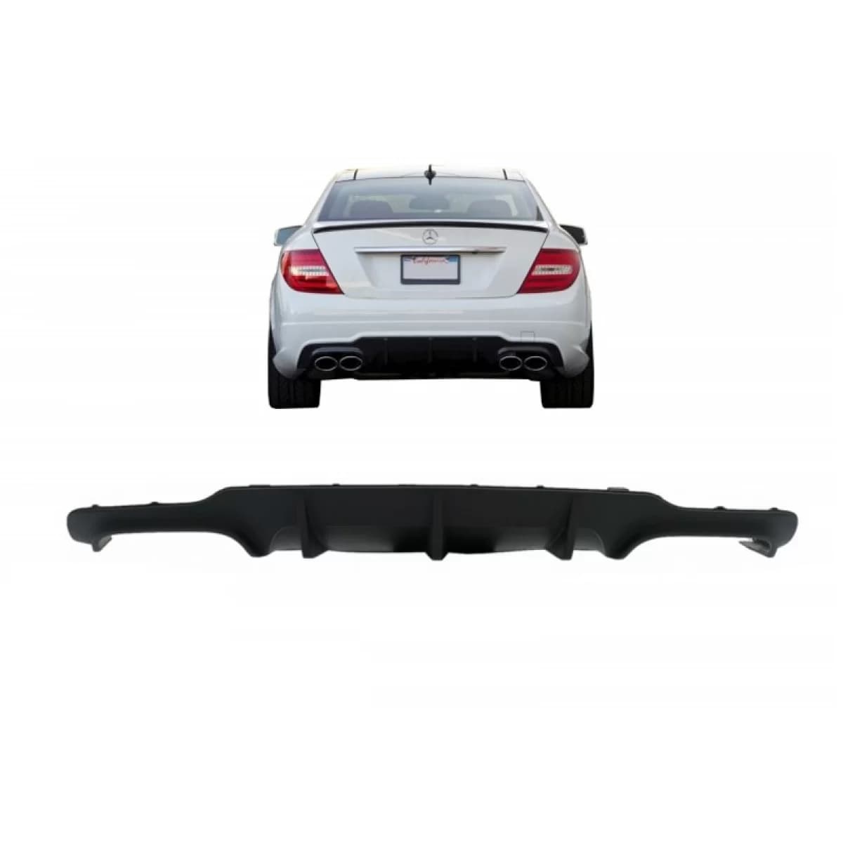 Rear Bumper Diffuser suitable for Mercedes-Benz C-Class W204 11-14 Facelift A Design C63 Look with 2 Double Exhausts Right & Left from ABS Plastic 1pc