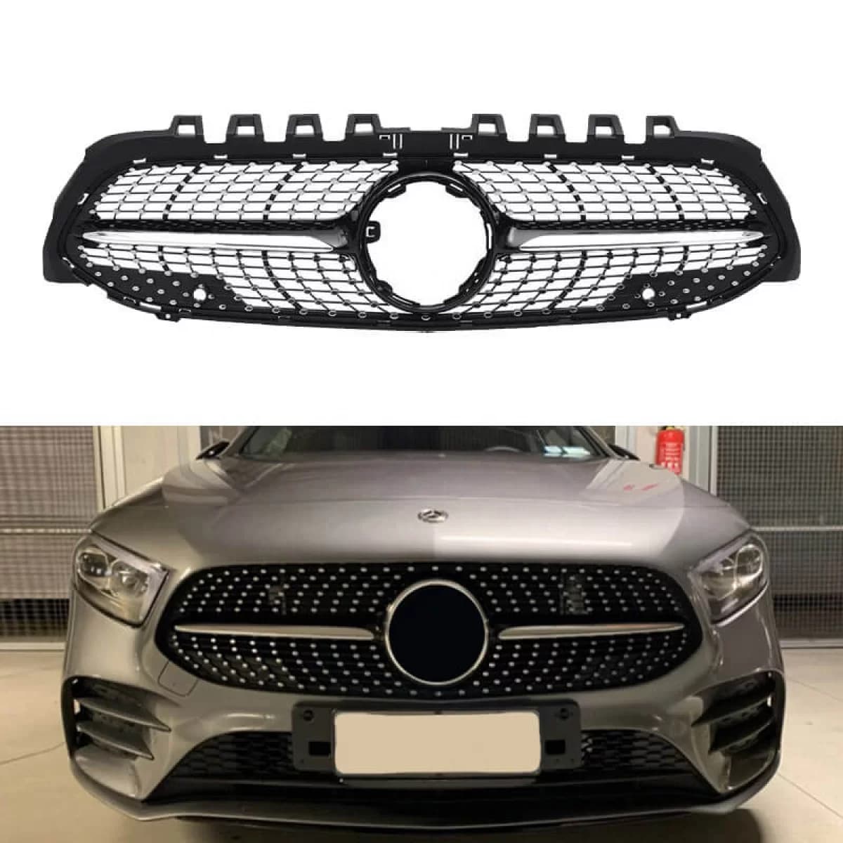 Front Grille suitable for Mercedes-Benz A-Class W177 18+ Diamond A Design Look Black/Chrome 1 Pc