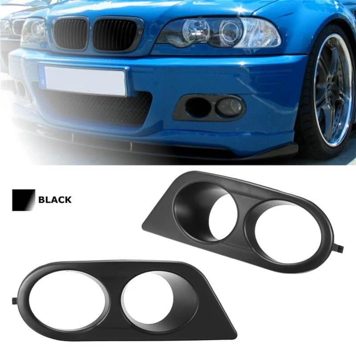 Front Bumper Fog Lamp Cover Side Grill suitable for BMW 3 E46 M3 98-05 Hamman Look Double Black Left & Right 2 Pieces