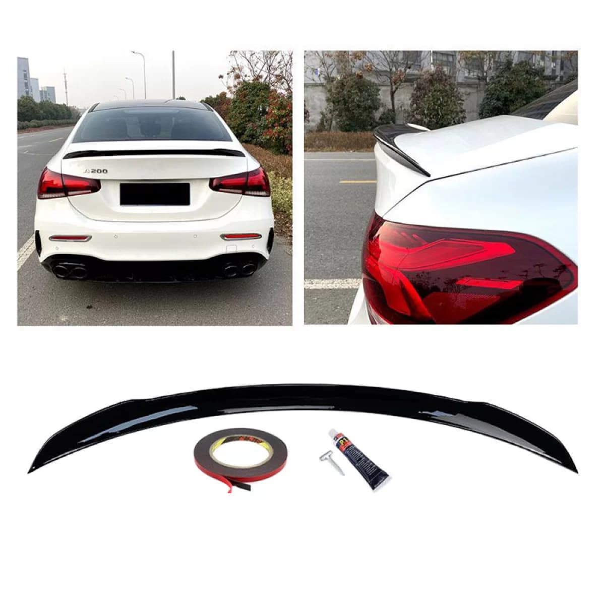 Trunk Spoiler suitable for Mercedes-Benz A-Class V177 18+ 4D Sedan Glossy Black From Abs Plastic
