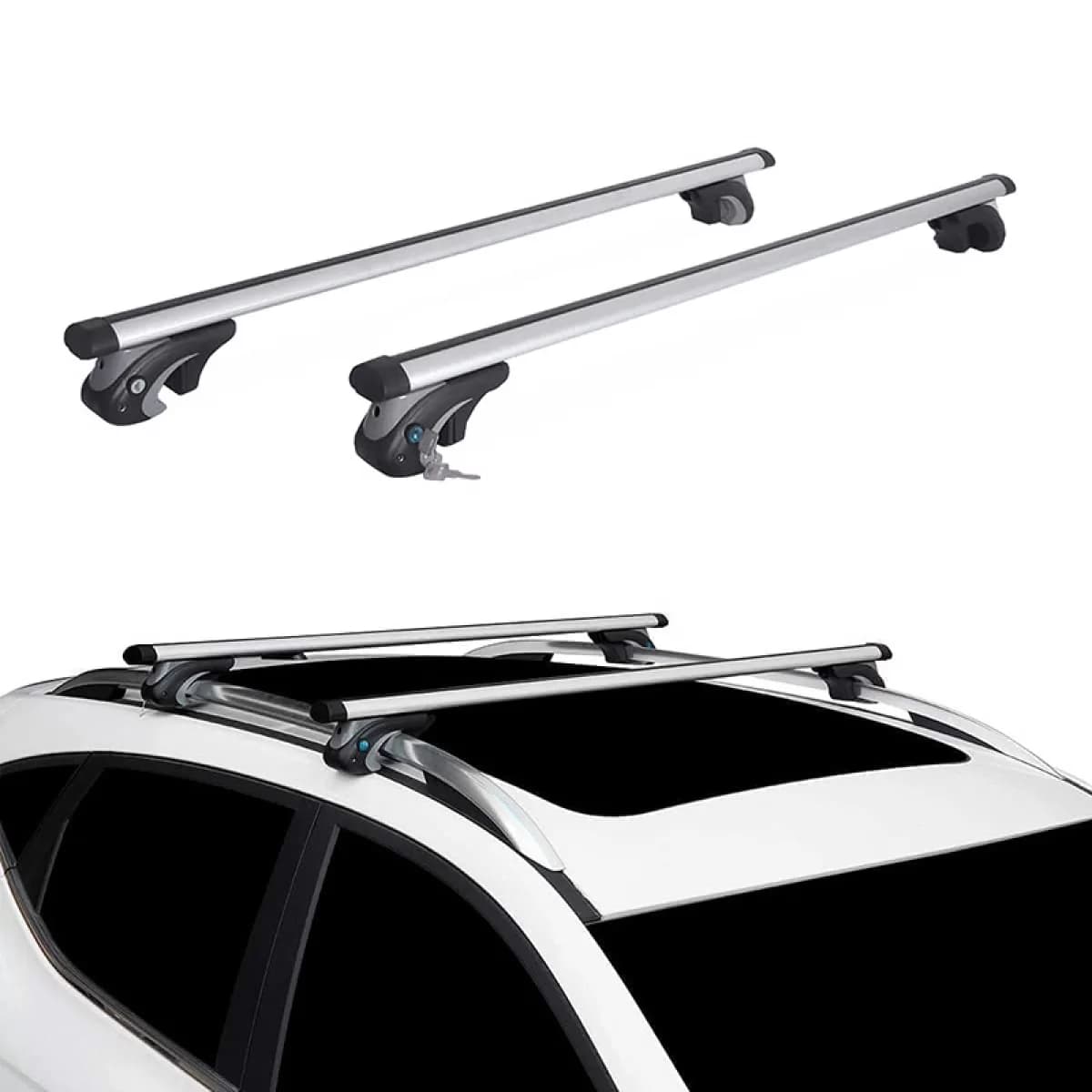 Roof Bars Aluminum Rackit Universal 120cm Railing System Set With Fixing Kit Silver 2 Pieces