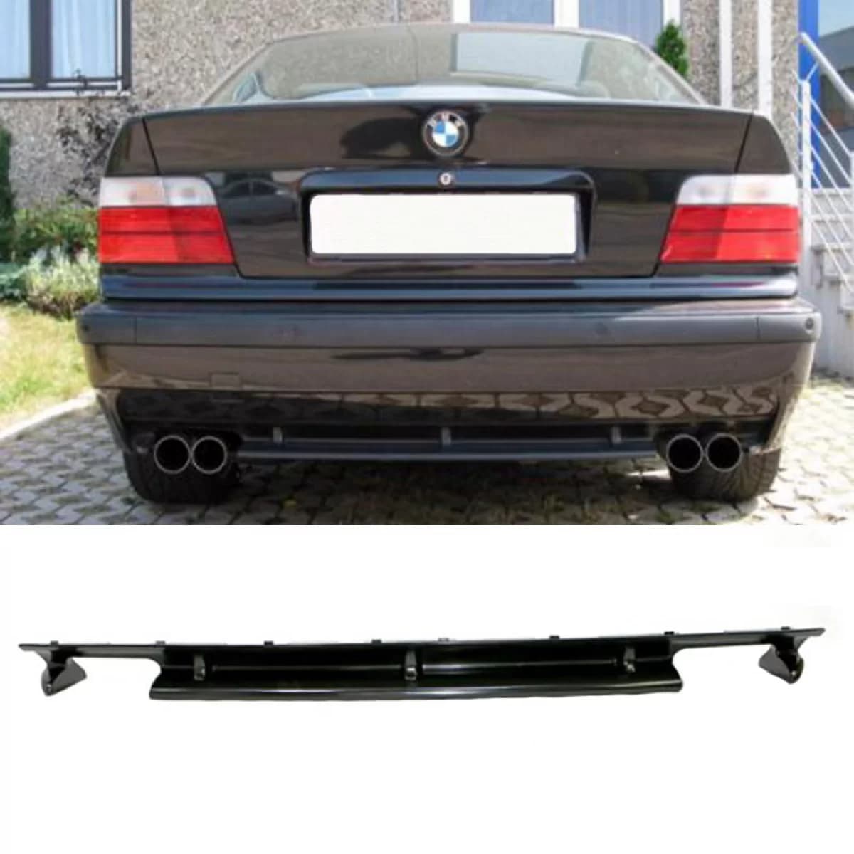 Rear Bumper Diffuser suitable for BMW 3 E36 90-99 M3 (suitable for M3 Bumper Only) with 2 Double Exhaust from ABS Plastic 1pc