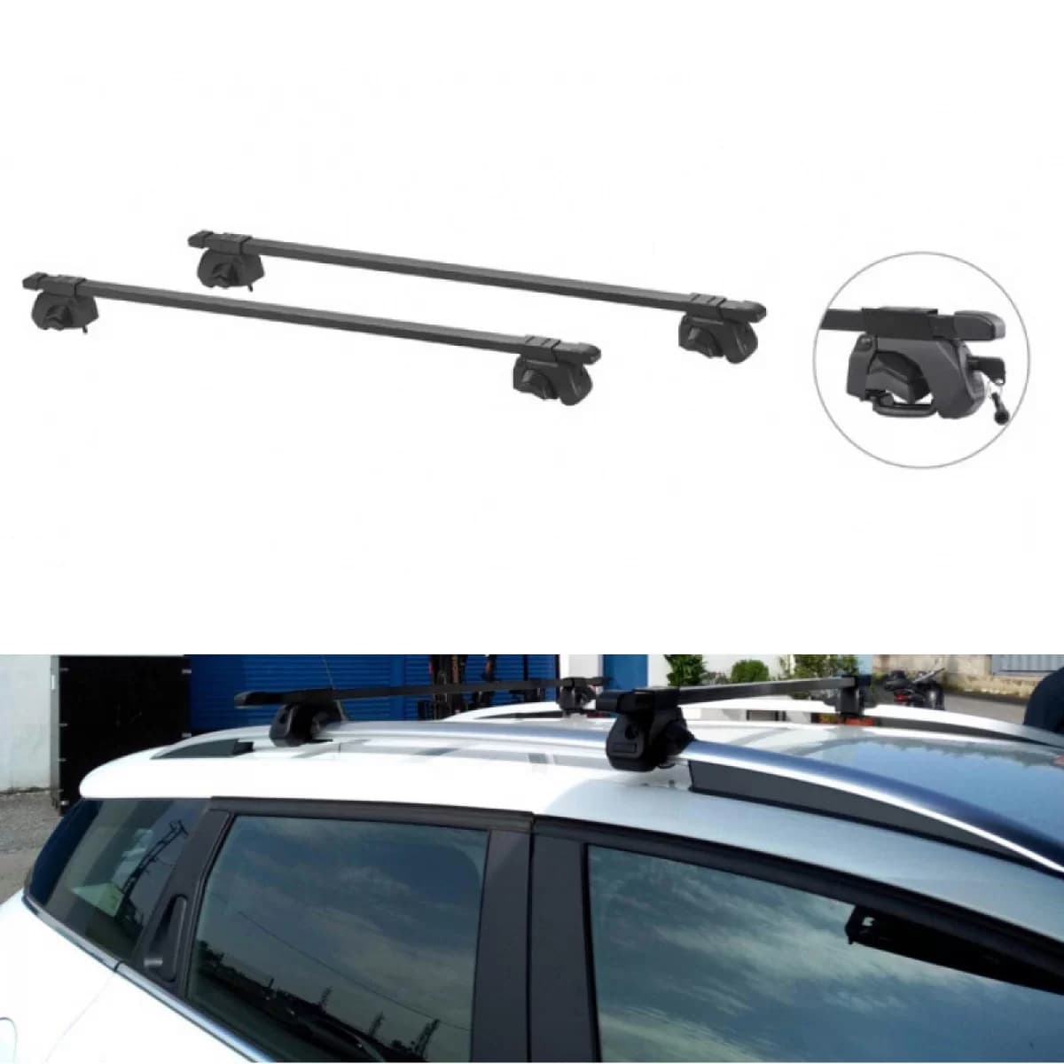 Roof Bars Steel Universal 125cm Railing System Set With Fixing Kit Black 28006 2 Pieces