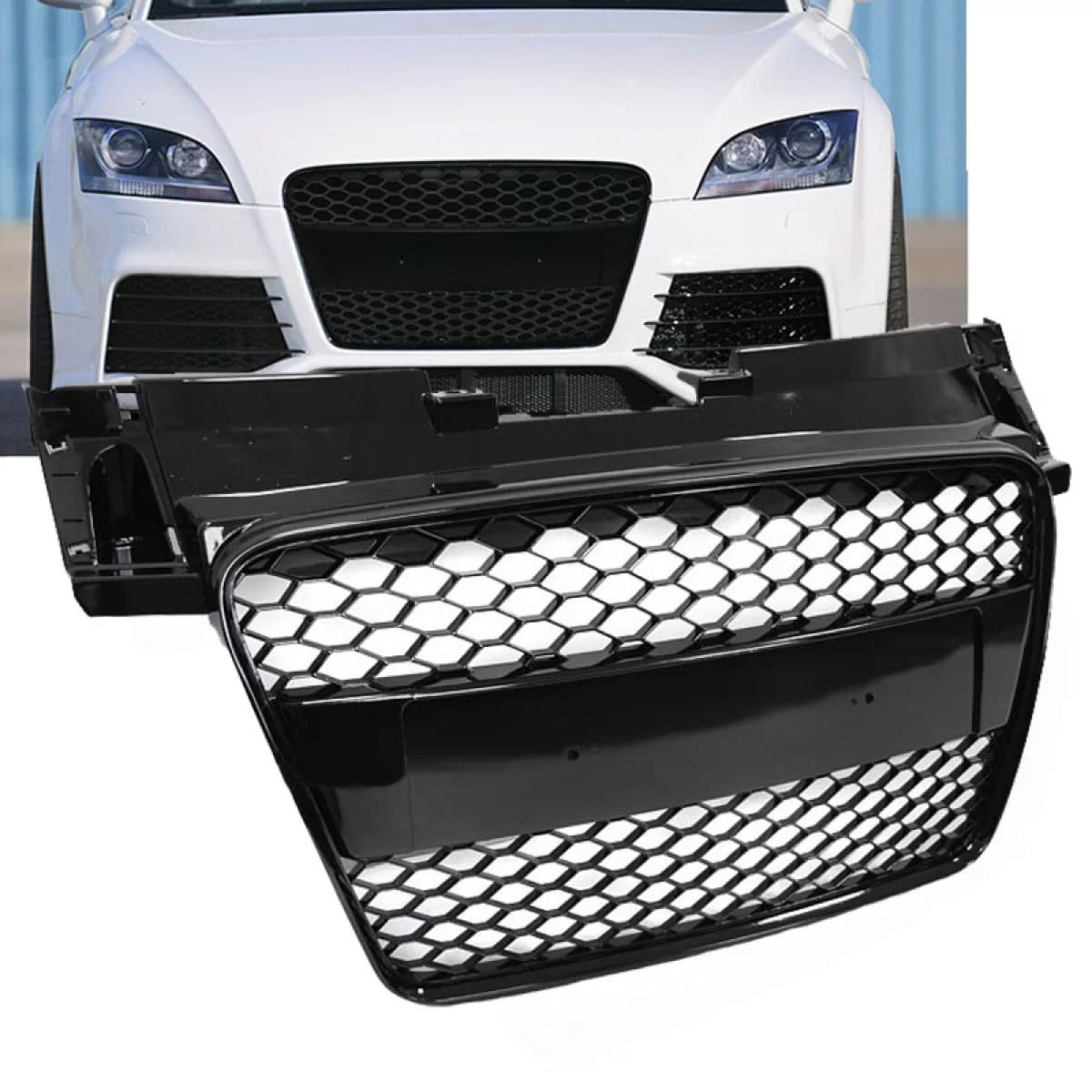 Front Grille suitable for Audi TT 8J 06-14 TTRS Look Honeycomb Glossy Black 1 Pc