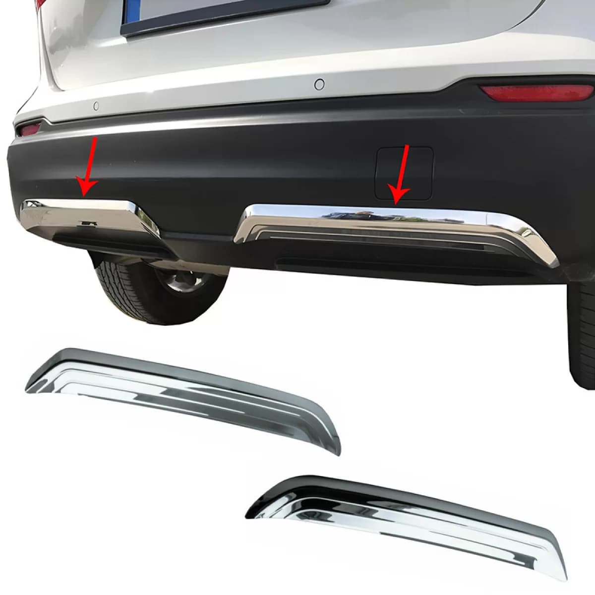 Chrome Trim Suitable for Rear Bumper Diffuser for Nissan Qashqai 2017-2021 Steel 2 Pcs