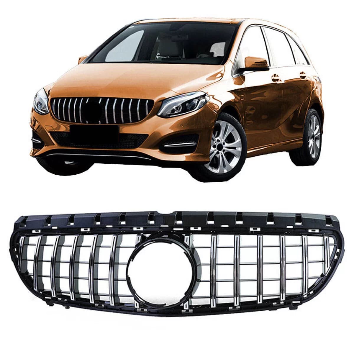 Front Grille suitable for Mercedes-Benz B-Class W246 14-18 GT A Design Panamericana Look Black/Chrome 1 Pc