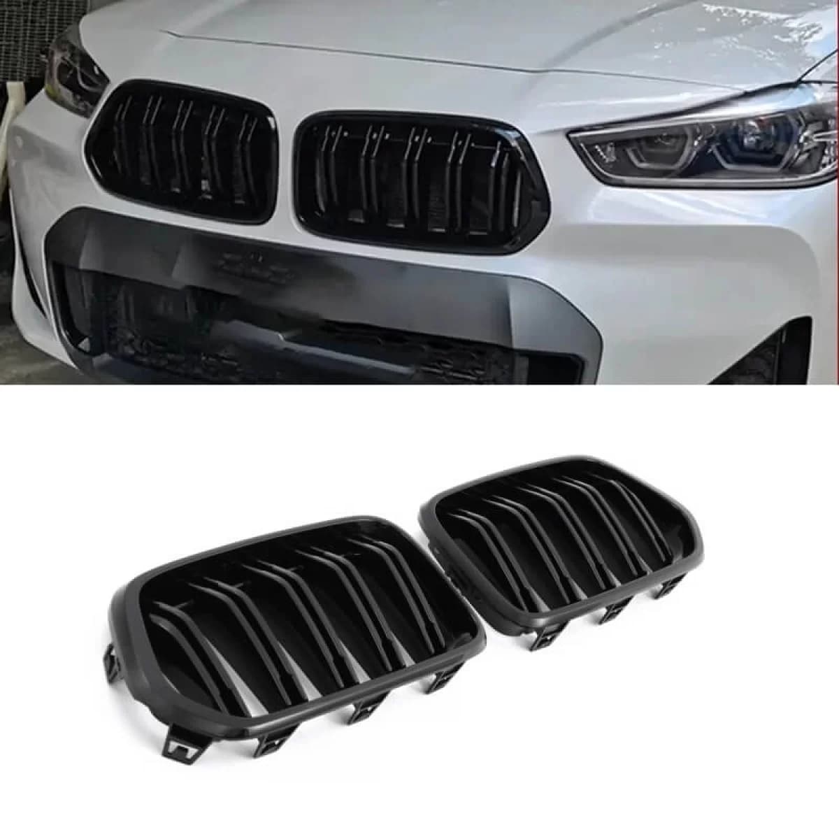 Front Grilles suitable for BMW X2 F39 18+ M4 Look with Double Grille Glossy Black 2 Pcs