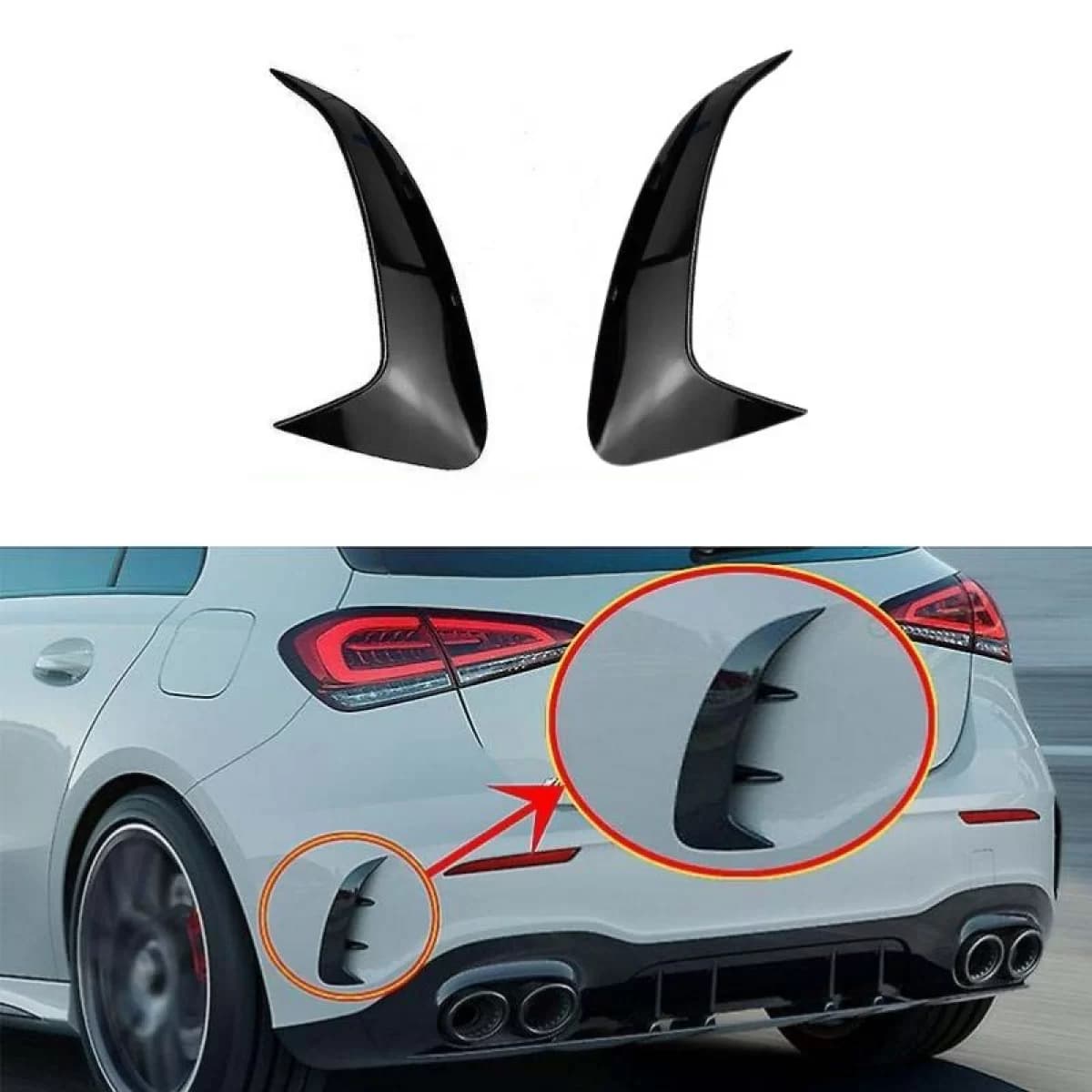 Rear Bumper Side Flaps / Vents Suitable for Mercedes-Benz A-Class W177 Hatchback With A Design Line Bumper Glossy Black 2 Pieces
