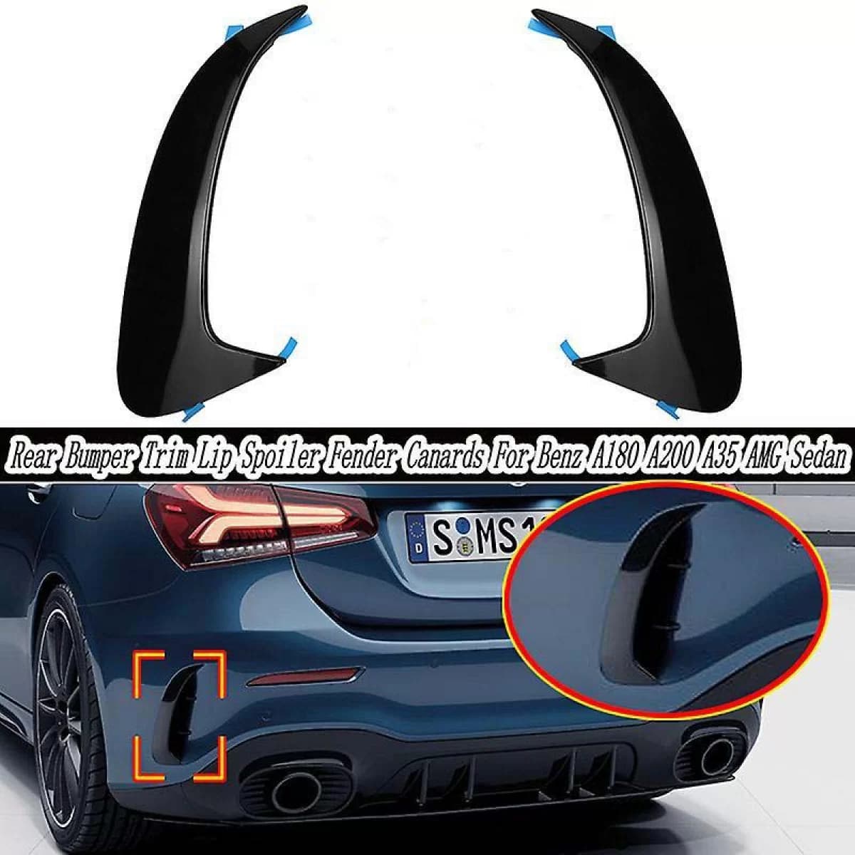 Rear Bumper Side Flaps / Vents suitable for Mercedes-Benz A-Class V177 Sedan with a Design Line Bumper Glossy Black 2 Pieces