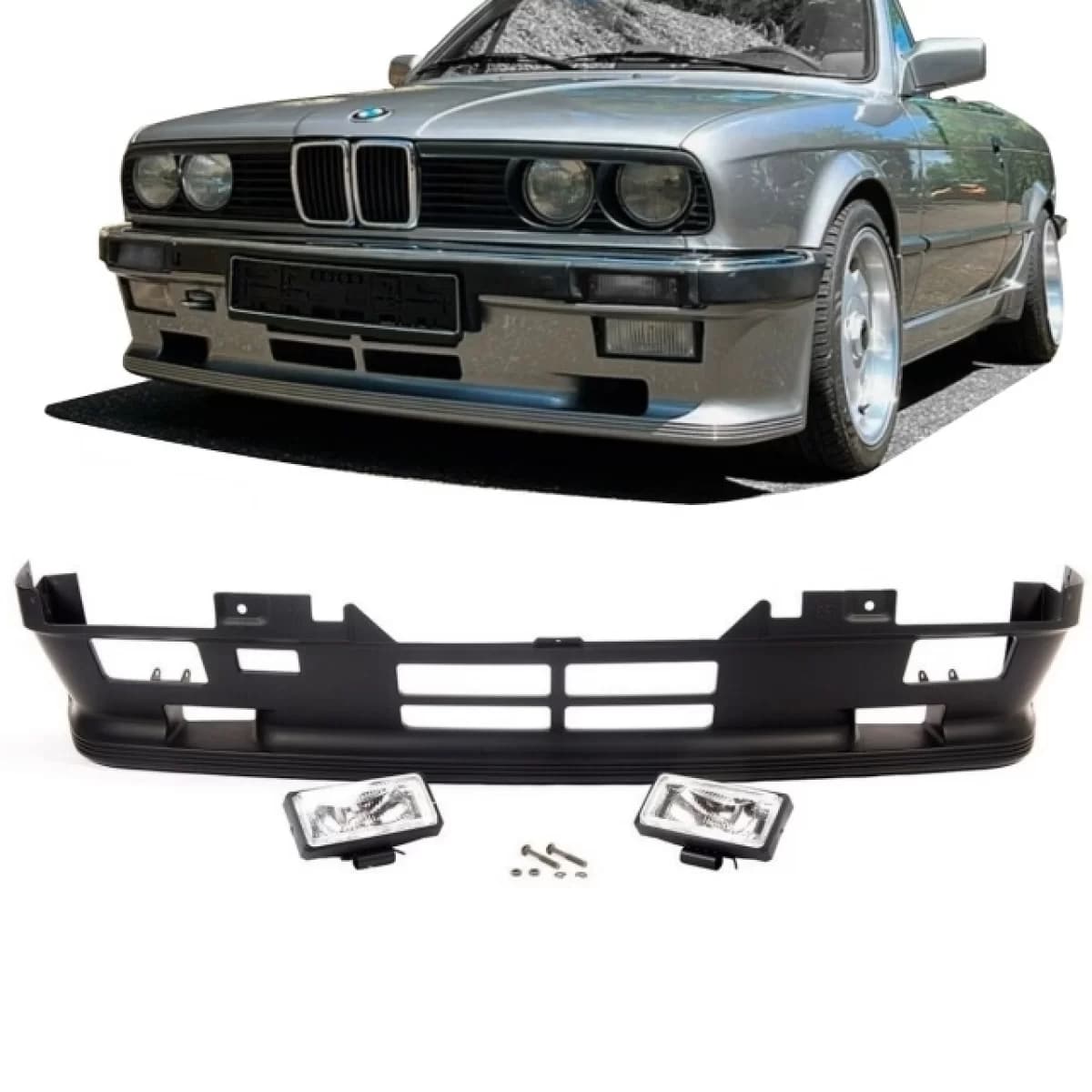 Front Bumper suitable for BMW 3 E30 83-85 Pre-Facelift M-Technik 1 Look With Fog Lights
