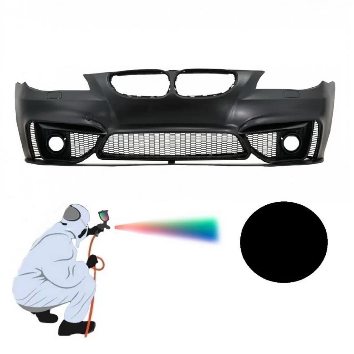 Front Bumper suitable for BMW 5 E60 03-10 M4 Look with Fog Lamp Holes Painted Black