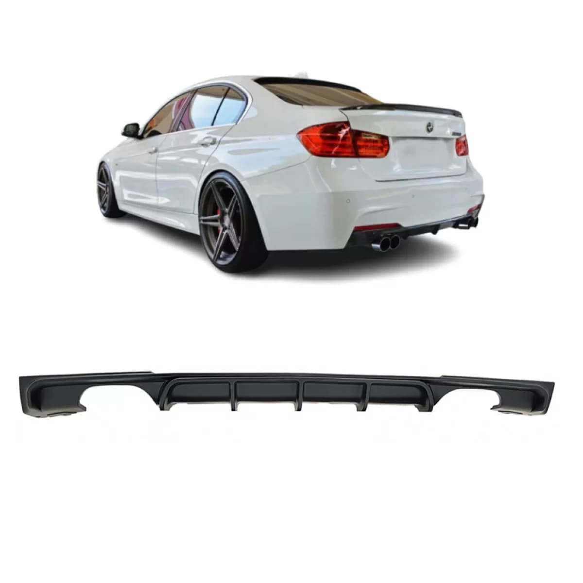 Rear Bumper Diffuser suitable for BMW 3 F30/F31 11-19 M-Packet Matte Black with 2 Left & Right Double Exhaust Outlets from ABS Plastic 1pc