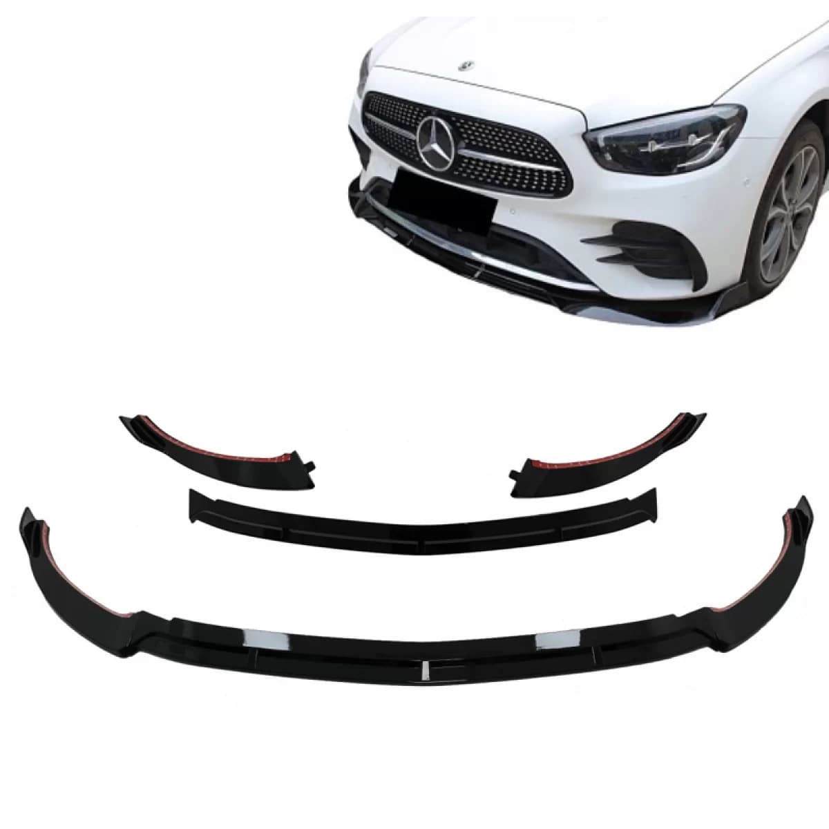 Front Spoiler suitable for Mercedes-Benz E-Class W213 S213 C238 A238 Facelift (2020-Up) A Design Line Glossy Black 3 Pieces