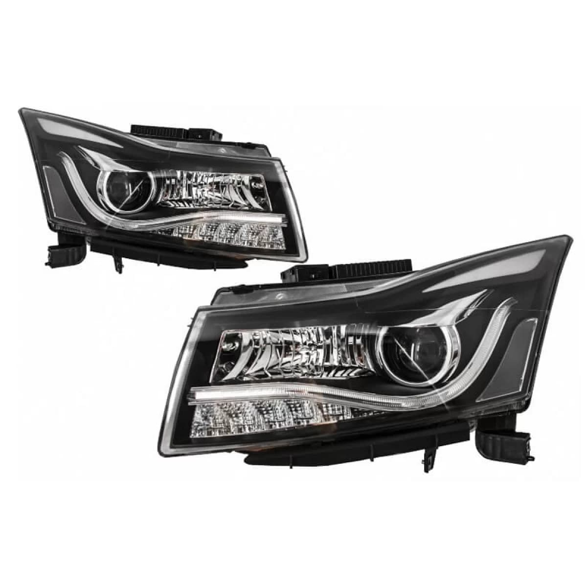 Headlights Set Suitable for Chevrolet Cruze 09-14 Tube DRL & Led Signal H7/H1 Black Manual Carner