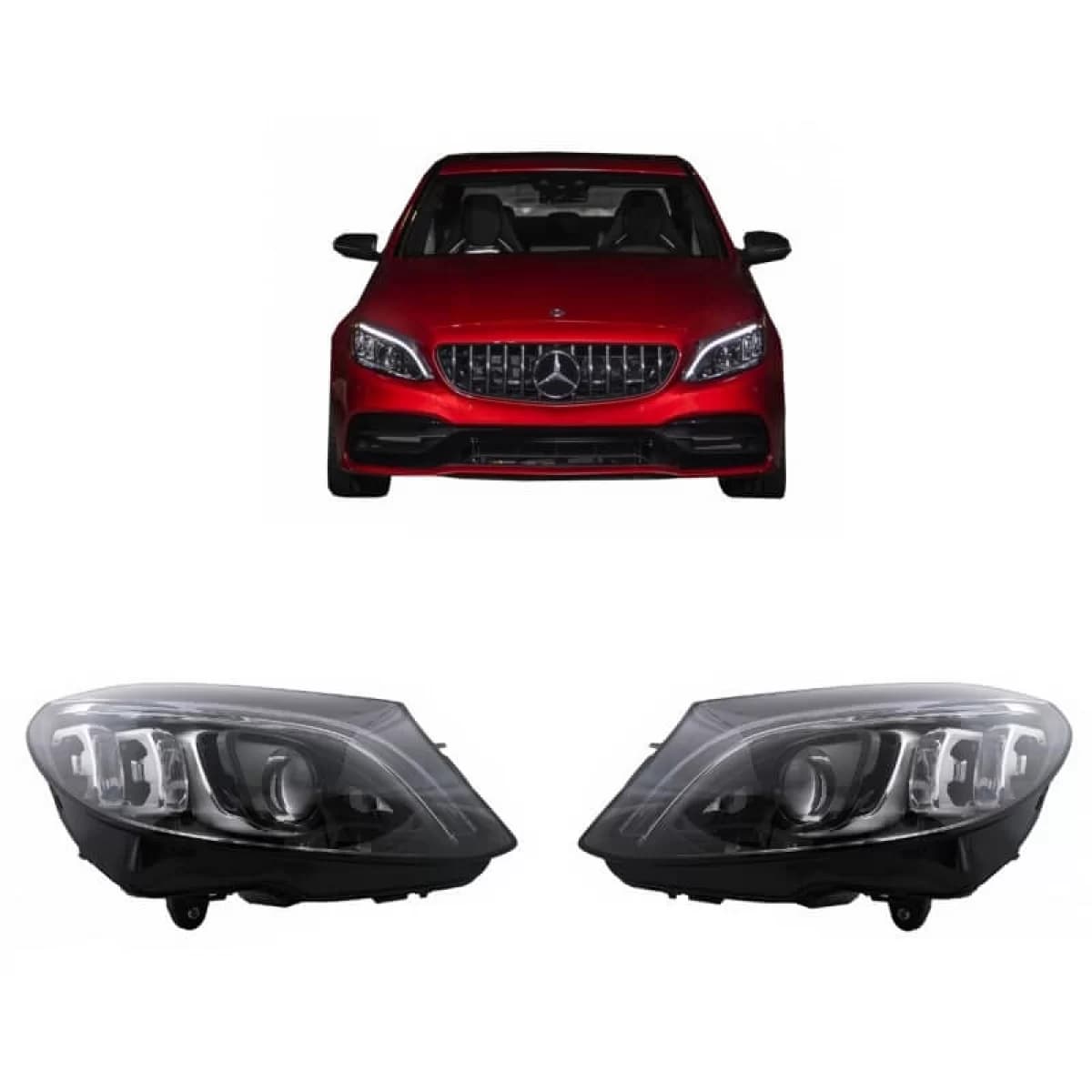 Headlights Set Suitable for Mercedes-Benz C-Class W205 14-18 LED Upgrade to Multibeam Full LED DRL Black with Motor Carrier