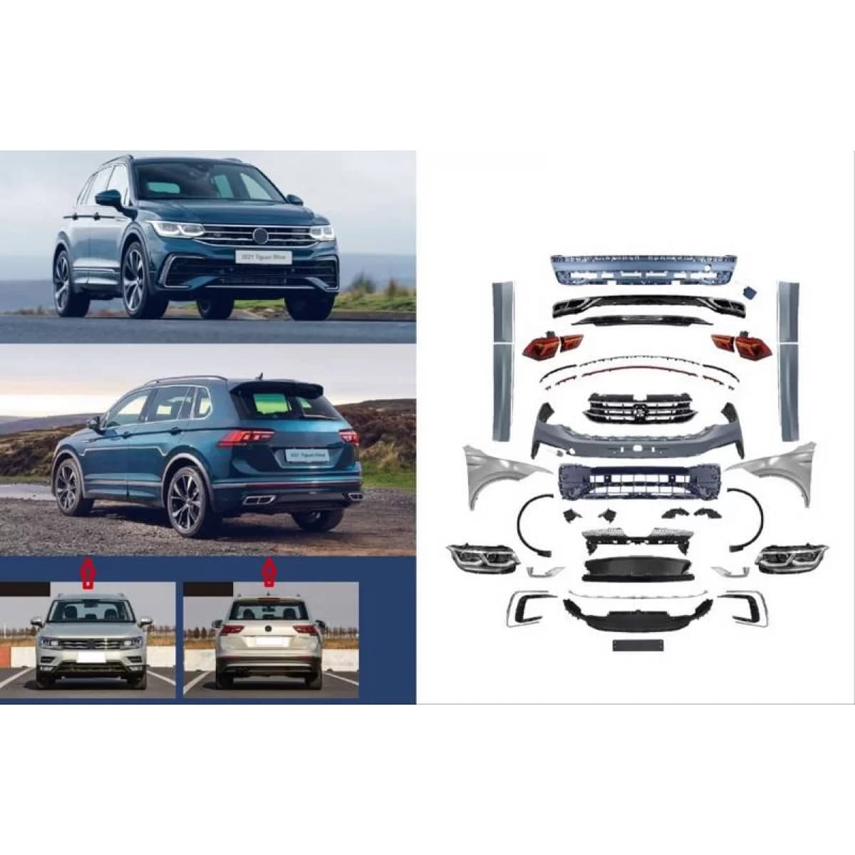 Body Kit suitable for VW Tiguan mk2 16-19 Conversion to Facelift 2020+ R-Line