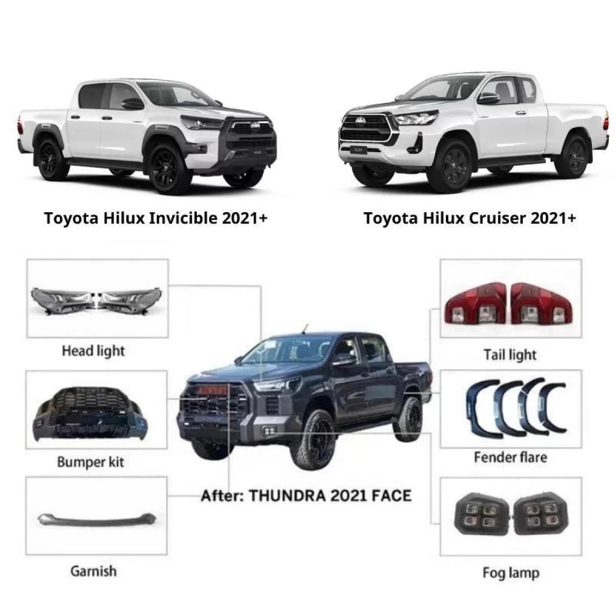 Body Kit suitable for Toyota Hilux Revo 2016-2019 Upgrade to Tundra 2021+ Look