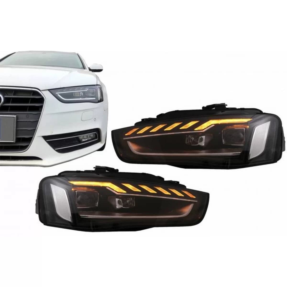 Headlights Set Suitable for Audi A4 B8.5 Facelift (2012-2015) Black A4 B9.5 Design OEM Xenon Upgrade to Full LED & Dynamic LED Signal Carner
