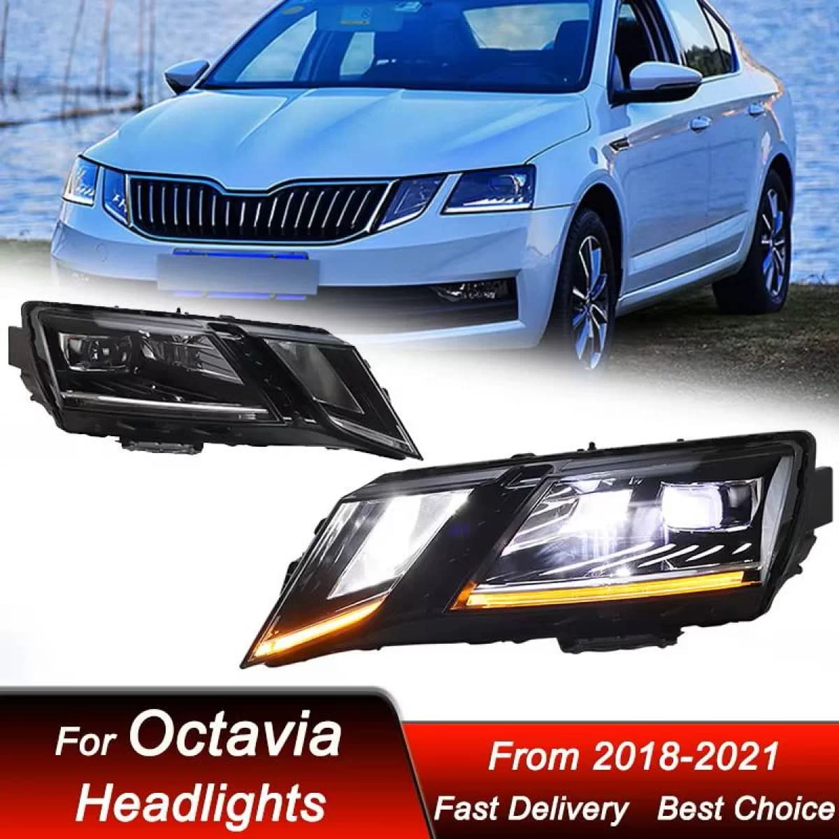 Headlights Set Suitable for Skoda Octavia mk3 2017-2022 DRL Black Carner