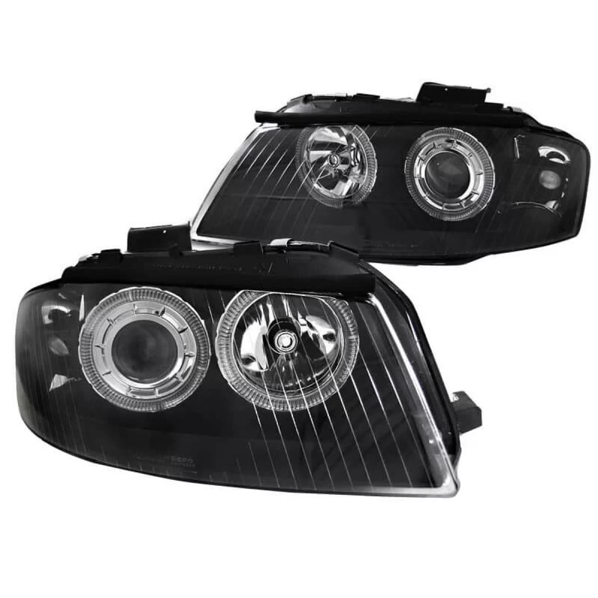 Headlights Set Suitable for Audi A3 8P 03-08 Angel Eyes Black H7/H7 With Motor Depo