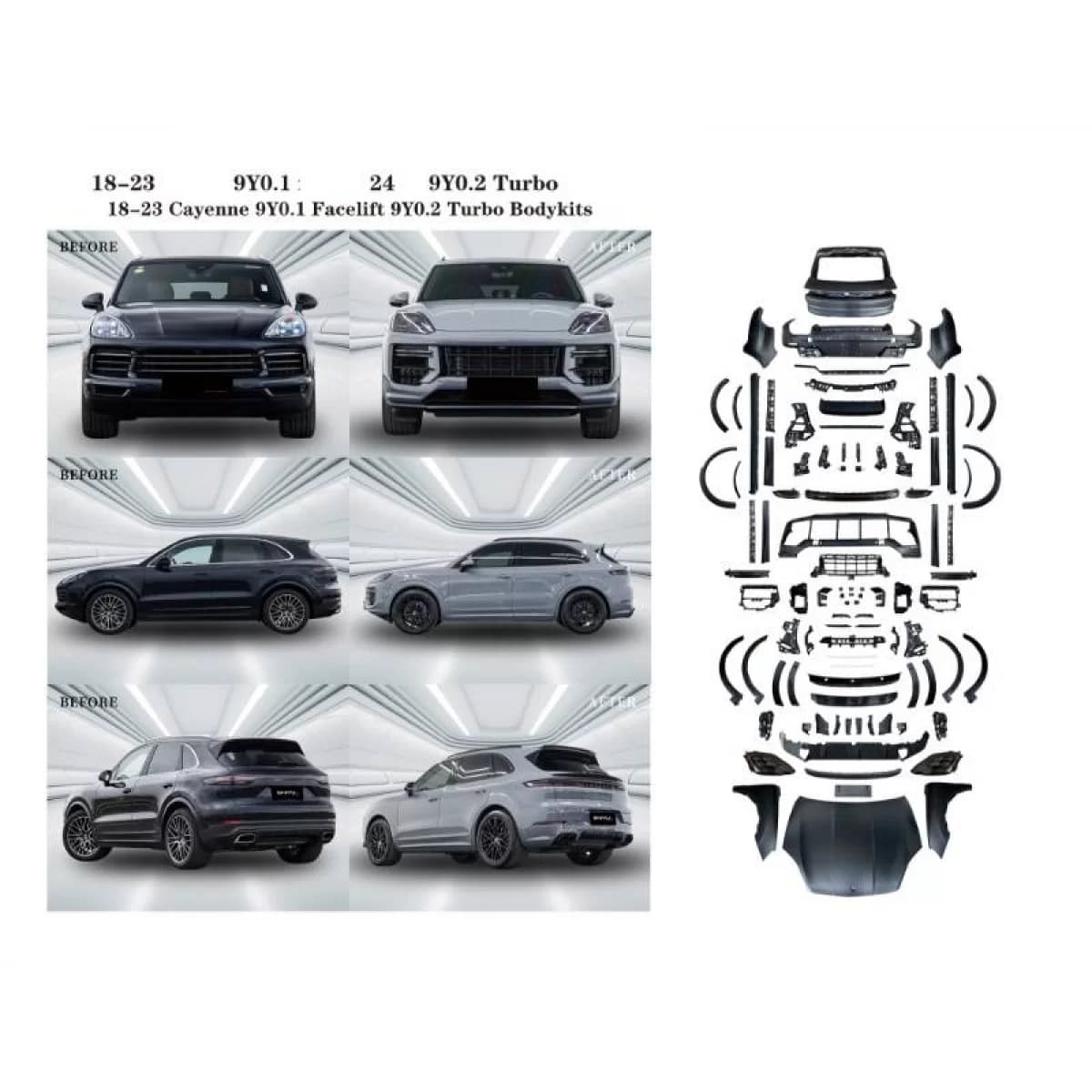 Body Kit suitable for Porsche Cayenne 9Y0.1 2018-2023 Upgrade to 2024+ 9Y0.2 Turbo GT Look