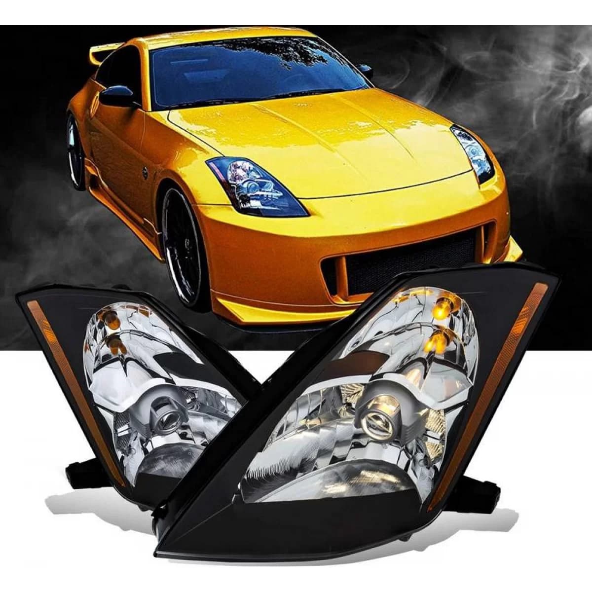 Headlights Set Suitable for Nissan 350Z 03-05 Projector Black H7/H1 Manual