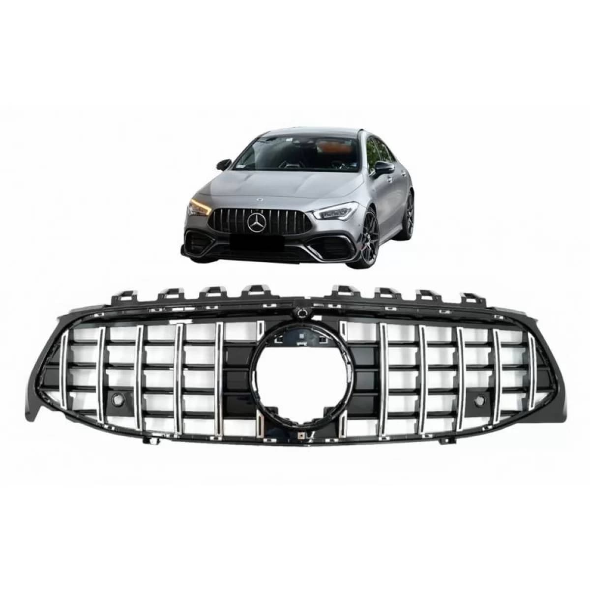 Front Grille suitable for Mercedes-Benz CLA-Class C118 / W118 19+ GT A Design Panamericana Look Black / Chrome 1 Pc