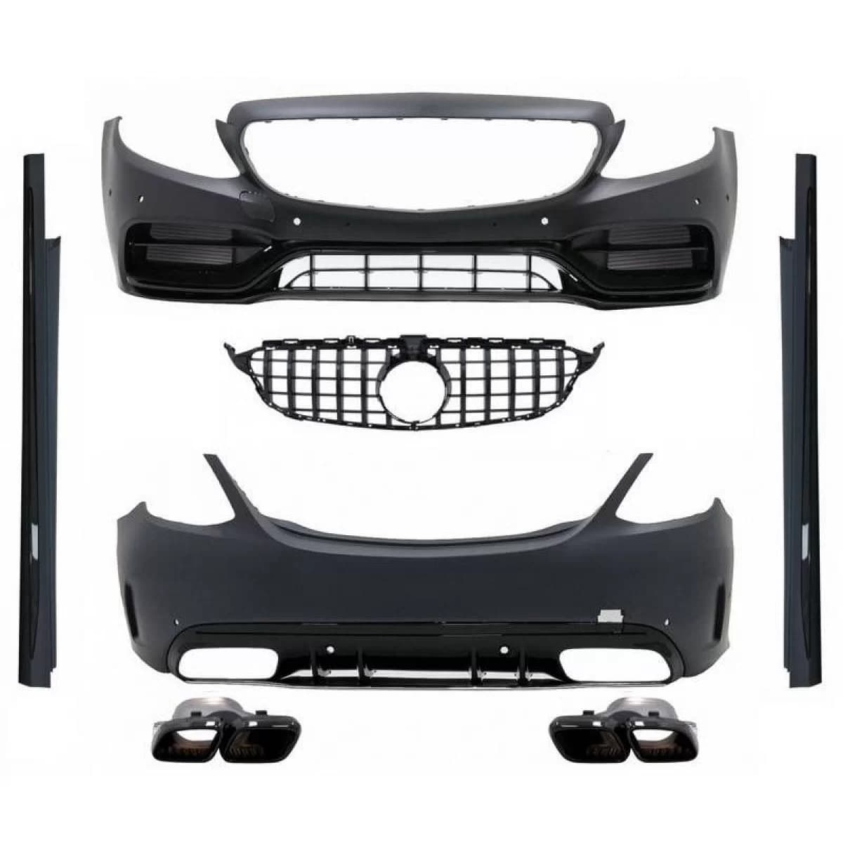 Body Kit suitable for Mercedes-Benz C-Class W205 14-20 Sedan A Design C63s Facelift Look With Grille & Exhaust Pipes Black Edition