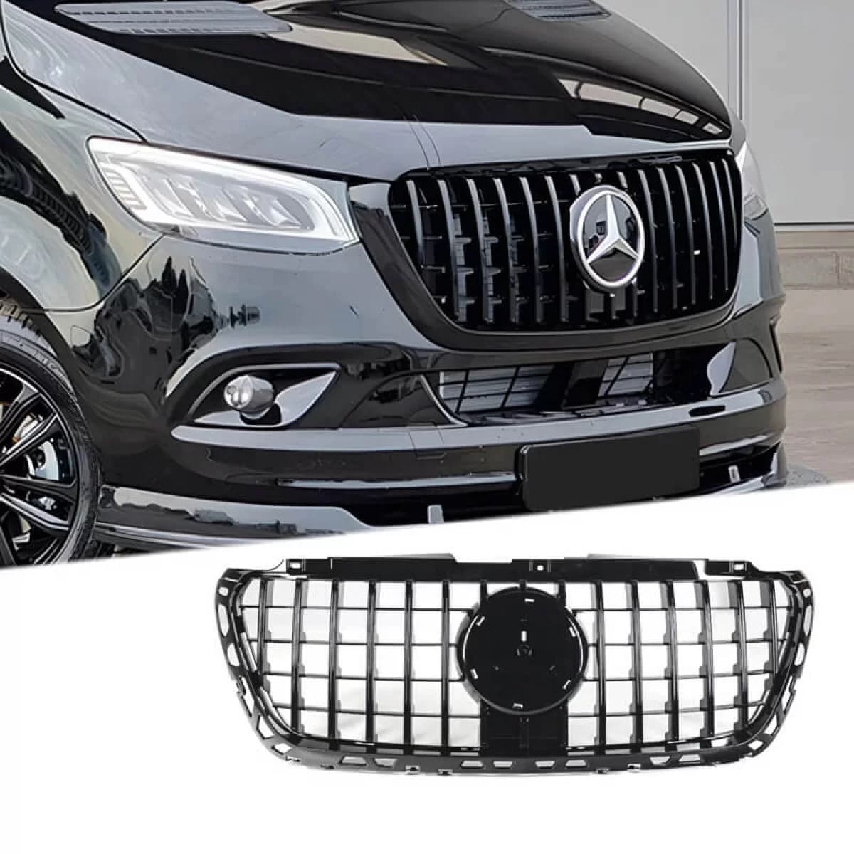 Front Grille suitable for Mercedes-Benz Sprinter W907 18-26 GT A Design Panamericana Look Black 1 Pc