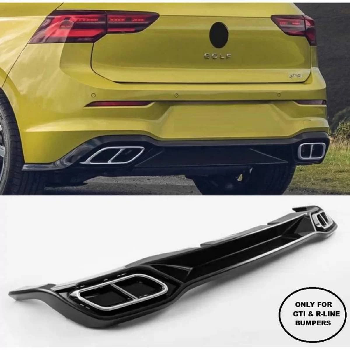 Rear Bumper Diffuser suitable for VW Golf VIII (8) 2019+ R-Line suitable for R-Line & GTI Bumper Glossy Black from ABS Plastic