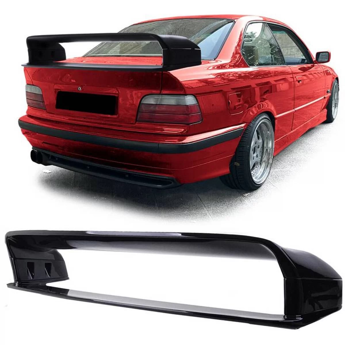 Trunk Spoiler suitable for BMW 3 E36 90-99 Sedan / Coupe M3 GT-Look XL with Spacers Glossy Black from ABS Plastic 4 Pcs