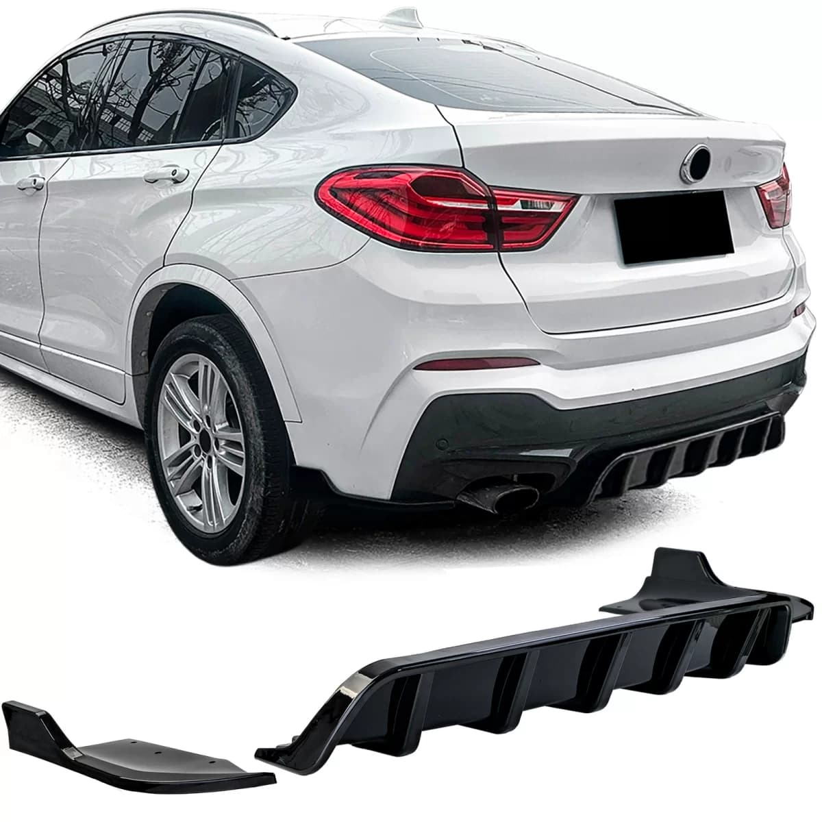 Rear diffuser extension with splitter gloss black for BMW X4 F26 2014-2018