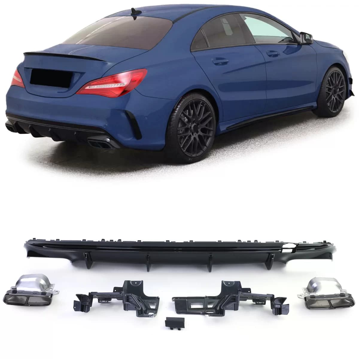 Sport rear diffuser gloss black tailpipes black for Mercedes CLA C117 16-19